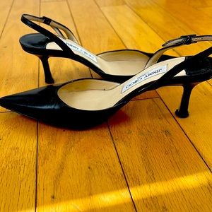 Jimmy Choo black leather sling back pumps